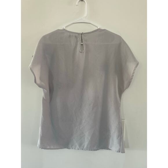 Polagram S embroidered blouse embroidery grey pink floral church work top shirt - Picture 5 of 6